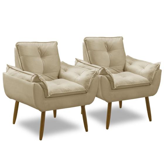 Kit 02 Poltrona Opala decorativa pés palito bege Menor preço em Kit 02 Poltrona Opala decorativa pés palito bege