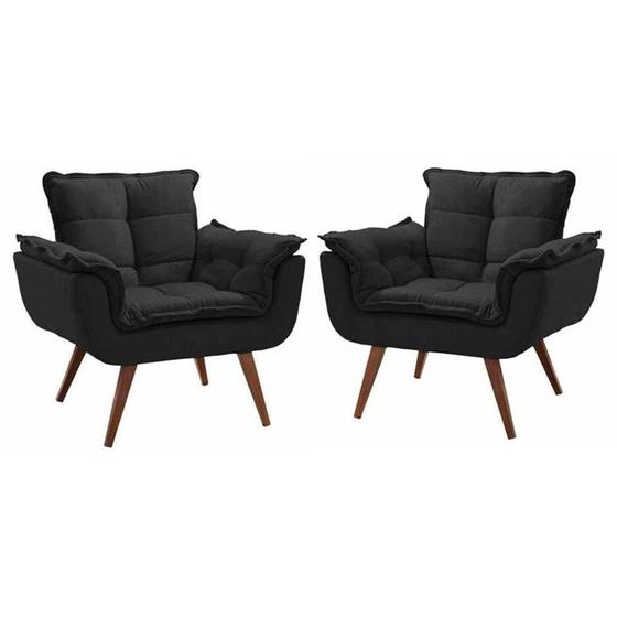 Kit 02 Poltrona Opala decorativa pés palito preto - Porto Decor Menor preço em Kit 02 Poltrona Opala decorativa pés palito preto - Porto Decor