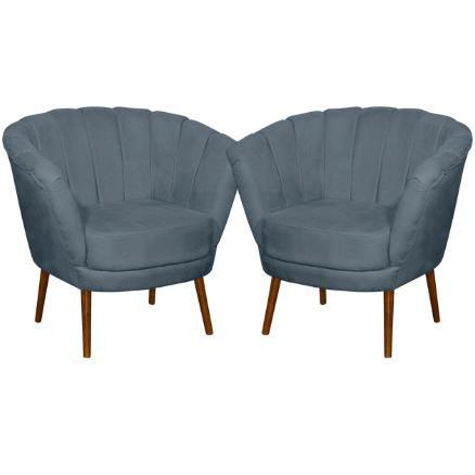 Imagem de Kit 02 Poltrona Pétala Flor Decorativa Suede  Azul Turquesa