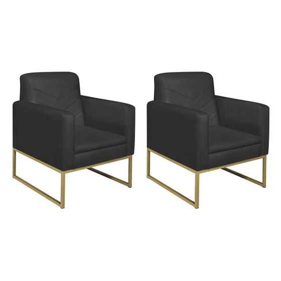 Imagem de Kit 02 Poltronas Bella Base de Ferro Dourado Suede - Amarena Móveis