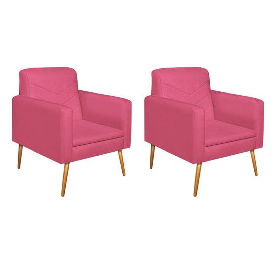 Imagem de Kit 02 Poltronas Bella Pés Palito Sintético Pink - AM Decor