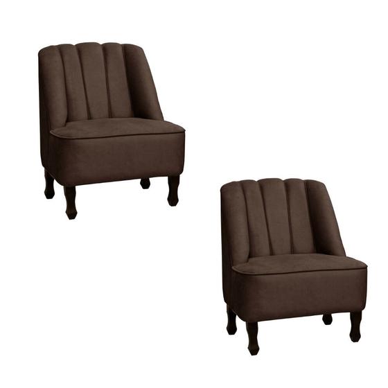 Imagem de Kit 02 Poltronas Cadeira Carlita Classic Luxo Para Escritório Sala material sintético Marrom - Ahazzo Móveis