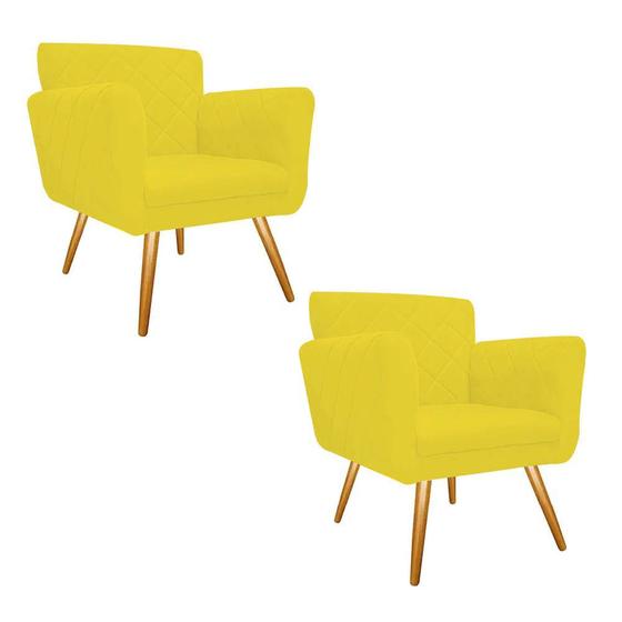 Imagem de Kit 02 Poltronas Cadeira Decorativa Cloe  Pé Palito Para Sala de Estar Recepção Escritório Corinho Amarelo - Damaffê Móveis