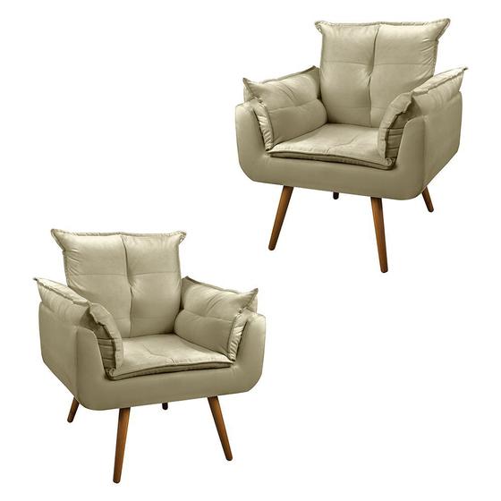 Imagem de Kit 02 Poltronas Cadeira Decorativa Fibra Siliconada Opala Pés Palito - Bege