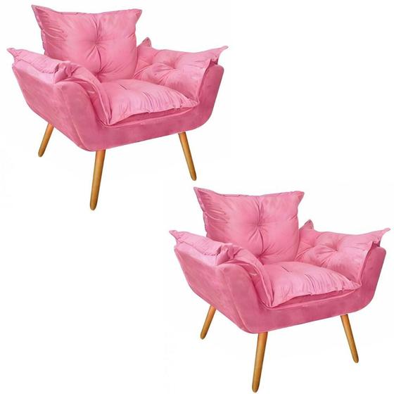 Imagem de Kit 02 Poltronas Cadeira Fatte Confort Recepção Sala de Jantar Escritório Suede Rosa chiclete - Ahazzo Móveis