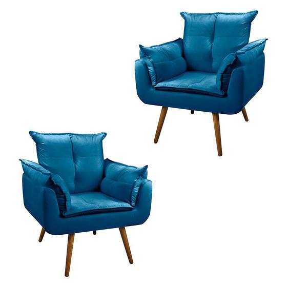 Imagem de Kit 02 Poltronas Cadeira Quarto e Sala de Estar Opala Azul Turquesa