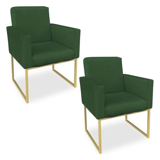 Imagem de Kit 02 Poltronas Clarice Veludo Verde Base Metálica Industrial Dourado - Pallazio