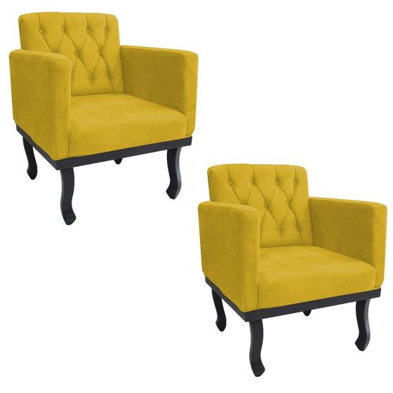 Imagem de kit 02 Poltronas Classic Pés Luís XV Suede Amarelo - Doce Sonho Móveis