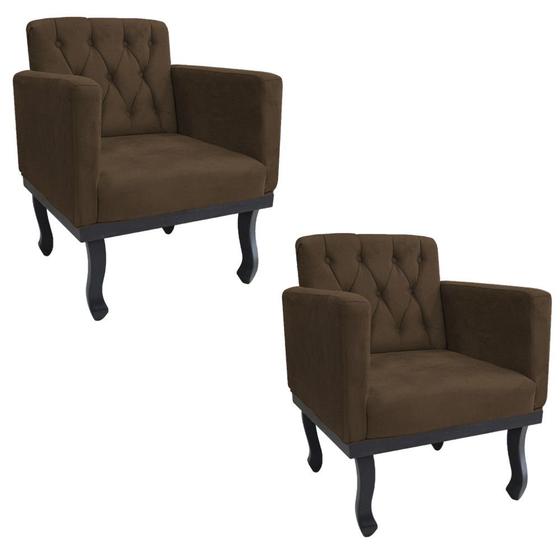 Imagem de kit 02 Poltronas Classic Pés Luís XV Suede Marrom - ADJ Decor