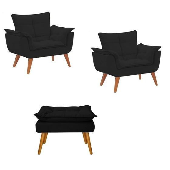 Imagem de Kit 02 Poltronas com Puff Luxo Opala Sala ou Recepcao Preto