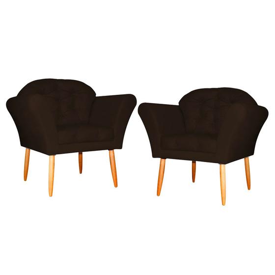 Imagem de Kit 02 Poltronas Decorativa Amélia Pés Palito Suede Marrom - DS Estofados