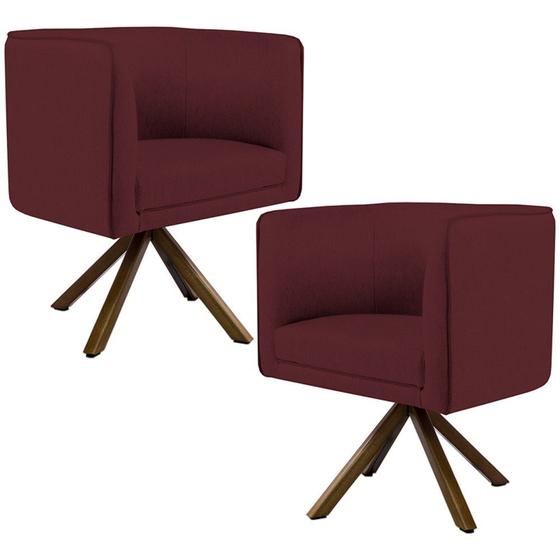 Imagem de Kit 02 Poltronas Decorativa Base Giratória de Madeira Betina D02 Veludo Marsala C-278 - Lyam Decor