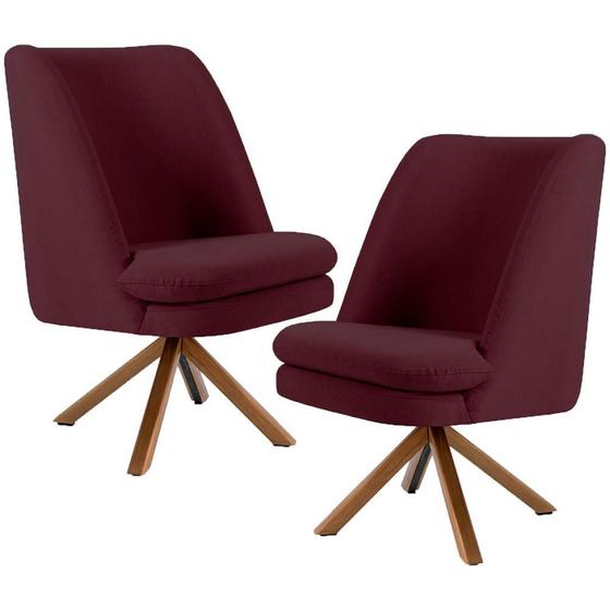 Kit 02 Poltronas Decorativa Base Giratória de Madeira Pérsia D02 Veludo Marsala C-278 - Lyam Decor Imagem de Kit 02 Poltronas Decorativa Base Giratória de Madeira Pérsia D02 Veludo Marsala C-278 - Lyam Decor
