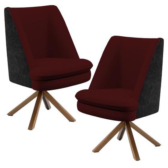 Imagem de Kit 02 Poltronas Decorativa Base Giratória Pérsia D02 Veludo Marsala C-278 Corano Preto B-97 - Lyam Decor