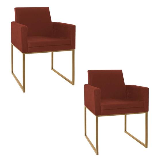 Imagem de Kit 02 Poltronas Decorativa Bellinha Base de Ferro Dourado Suede - ADJ Decor