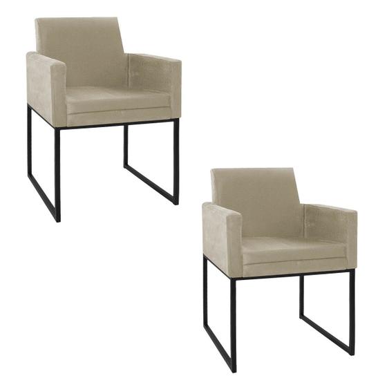 Imagem de Kit 02 Poltronas Decorativa Bellinha Base de Ferro Preto Linho - Amarena Móveis