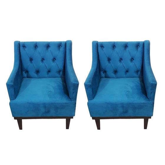 Imagem de Kit 02 Poltronas Decorativa Clássica Capitonê Suede Azul Veludo - DS Móveis