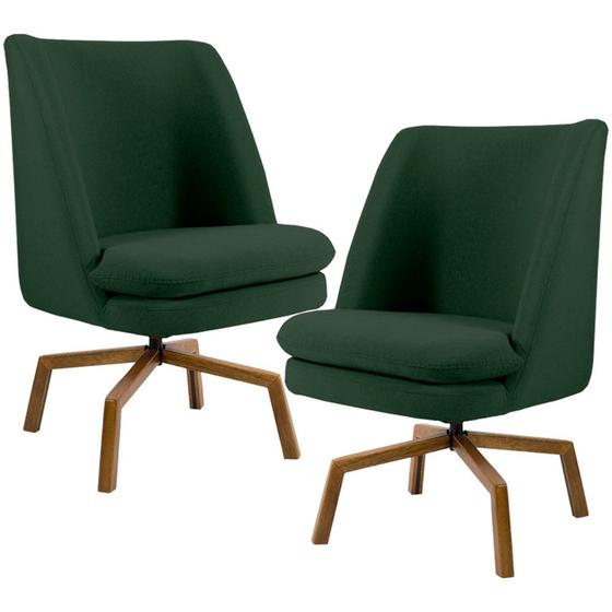 Imagem de Kit 02 Poltronas Decorativa Giratória Base Ka Castanho Pérsia D02 Linho Verde C-117 - Lyam Decor