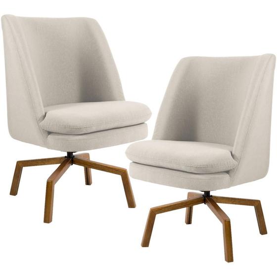 Imagem de Kit 02 Poltronas Decorativa Giratória Base Ka Castanho Pérsia D02 Veludo Bege C-309 - Lyam Decor