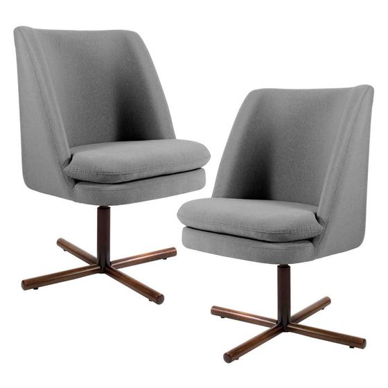 Imagem de Kit 02 Poltronas Decorativa Giratória Base X Pérsia D02 Linho Cinza C-416 - Lyam Decor
