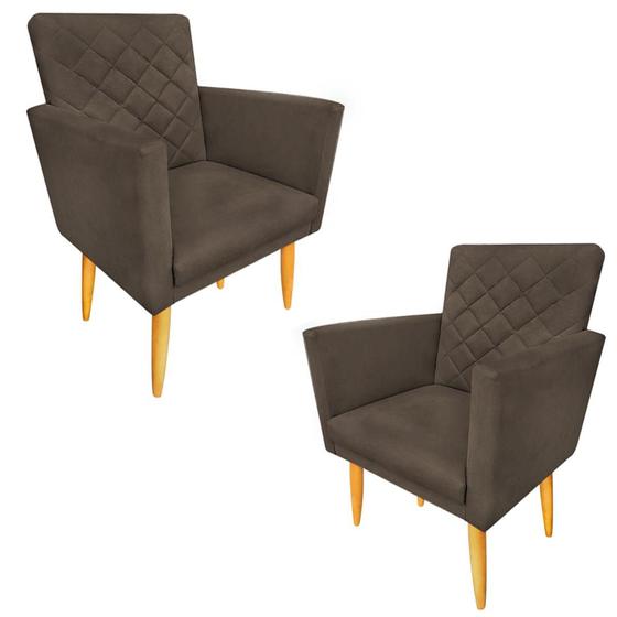 Imagem de Kit 02 Poltronas Decorativa Maitê Suede Marrom para recepção