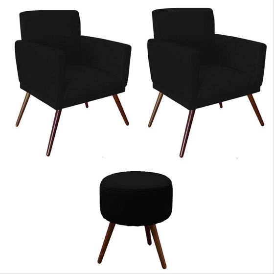 Kit 02 Poltronas Decorativa Nina com rodapé e Puff redondo Preto Menor preço em Kit 02 Poltronas Decorativa Nina com rodapé e Puff redondo Preto