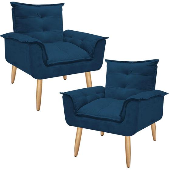 Imagem de Kit 02 Poltronas Decorativa Opala Sala Recepção Quarto Suede Azul Marinho - Mercado dos Móveis 