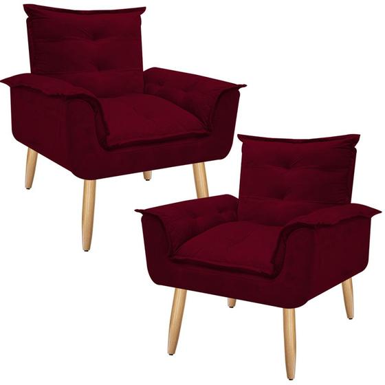 Imagem de Kit 02 Poltronas Decorativa Opala Sala Recepção Quarto Suede Marsala - Mercado dos Móveis 