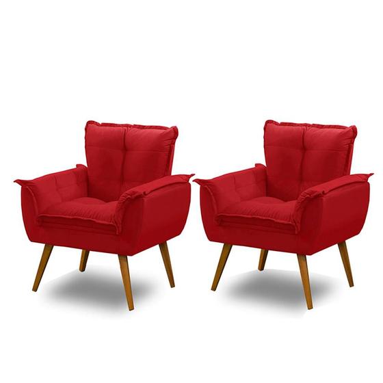 Imagem de Kit 02 Poltronas Decorativa Opala Suede Vermelho  Madelina Decor