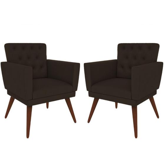 Kit 02 Poltronas Decorativa Pés Palito Nina Encosto Estilo Capitonê Marrom - DS Móveis Menor preço em Kit 02 Poltronas Decorativa Pés Palito Nina Encosto Estilo Capitonê Marrom - DS Móveis