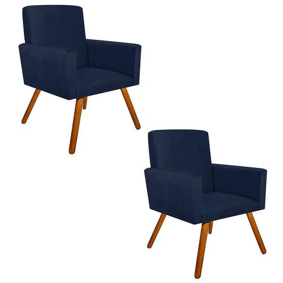 Imagem de Kit 02 Poltronas Decorativa Pés Palito Nina Suede Azul Marinho - DS Móveis