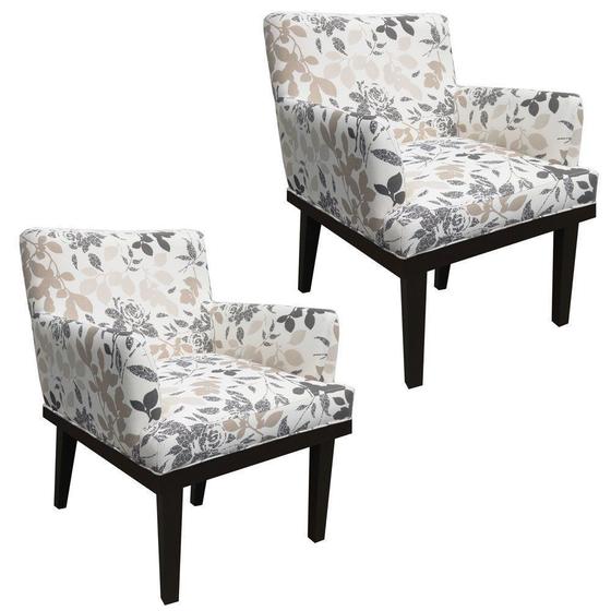 Imagem de Kit 02 Poltronas Decorativa Vitória para Sala e Recepção Estampado Floral Bege e Marrom D01 - D'Rossi