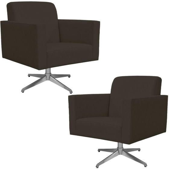 Imagem de Kit 02 Poltronas Decorativas Base Giratória Para Sala de Estar Helô L02 Suede Marrom - Lyam Decor