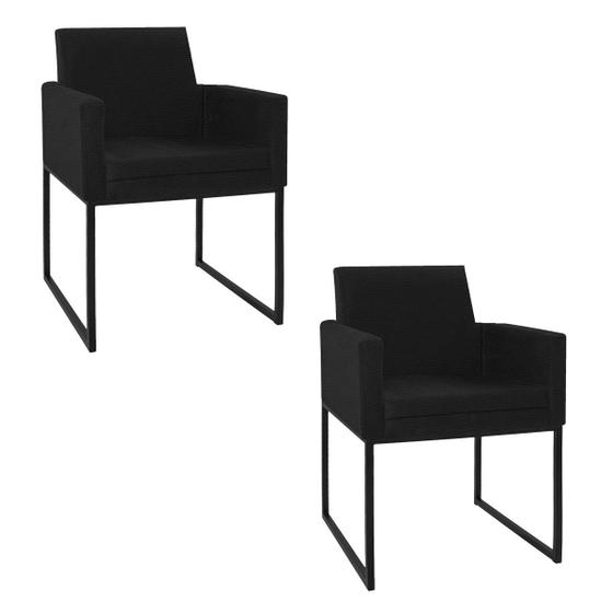 Imagem de Kit 02 Poltronas Decorativas Bellinha Base de Ferro Preto Corano Preto - ADJ Decor