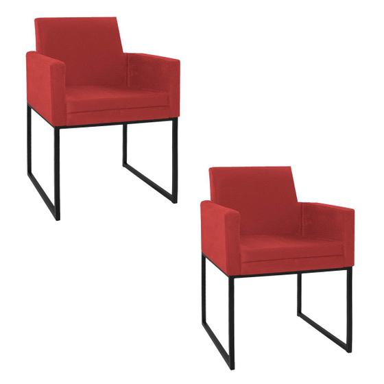 Imagem de Kit 02 Poltronas Decorativas Bellinha Base de Ferro Preto Corano Vermelho - ADJ Decor