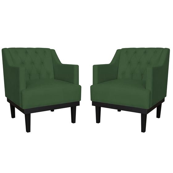 Imagem de Kit 02 Poltronas Decorativas Clássica Com Base Madeira Suede Verde - DS Estofados