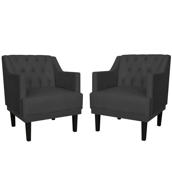 Imagem de Kit 02 Poltronas Decorativas Clássica Pés Trapézio Suede Preto - DS Estofados