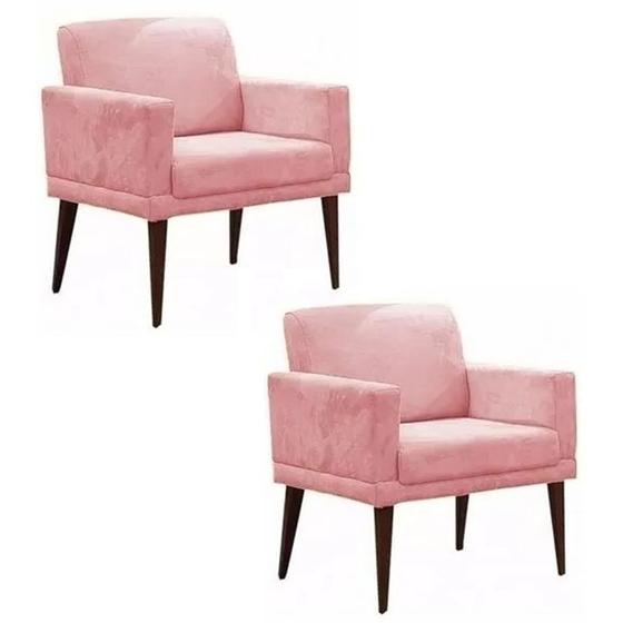 Imagem de Kit 02 Poltronas Decorativas Emília Pés Palito Suede Rosa - DS Móveis