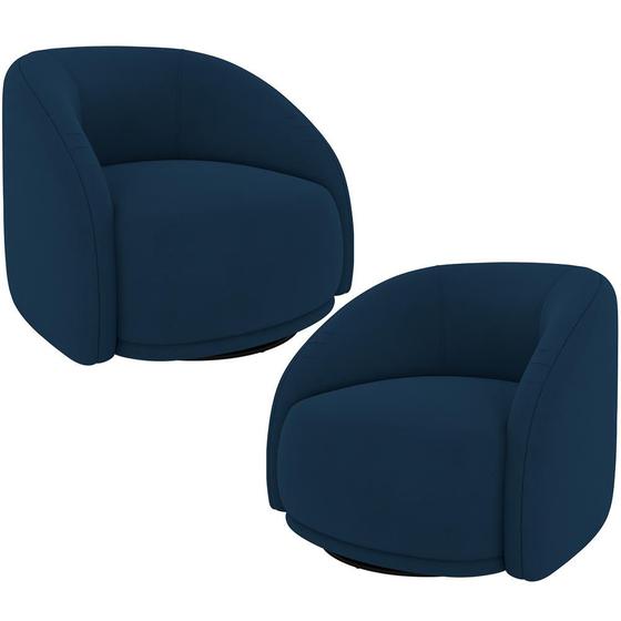 Imagem de Kit 02 Poltronas Decorativas Giratória Angelina M03 Veludo Azul Marinho - Lyam Decor