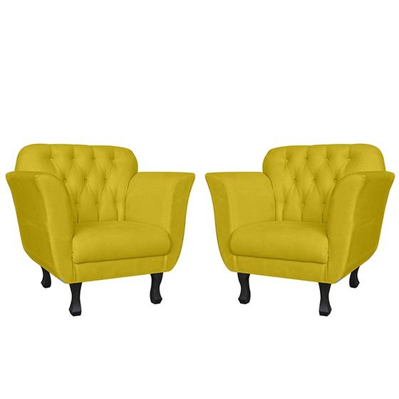 Imagem de Kit 02 Poltronas Decorativas Helena Pés Luis XV Suede Amarelo - DS Estofados