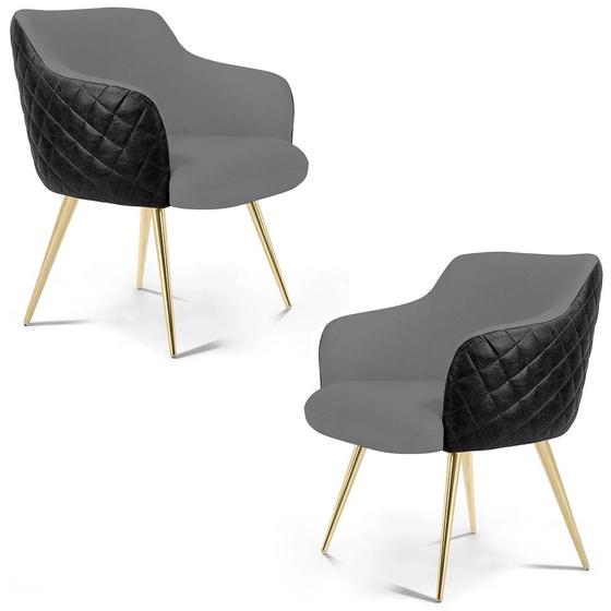 Imagem de Kit 02 Poltronas Decorativas Jade Pés Alumínio C-416 Corano Tressê Linho Cinza Escuro - Domi