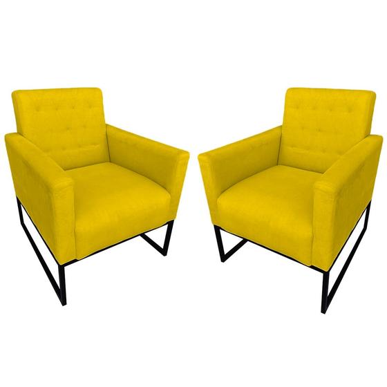 Imagem de Kit 02 Poltronas Decorativas Juliete Com Base Rígida Suede Amarelo