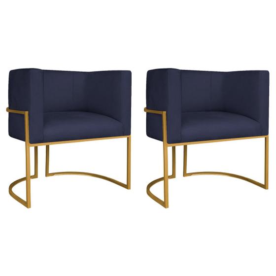 Imagem de Kit 02 Poltronas Decorativas Luna Base de Ferro Dourado Sintético