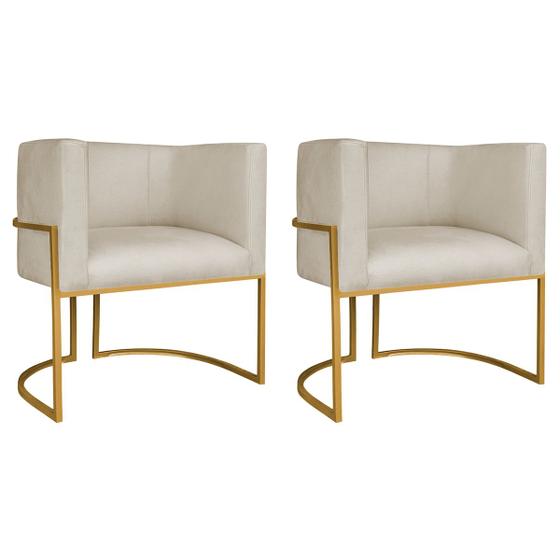 Imagem de Kit 02 Poltronas Decorativas Luna Base de Ferro Dourado Suede