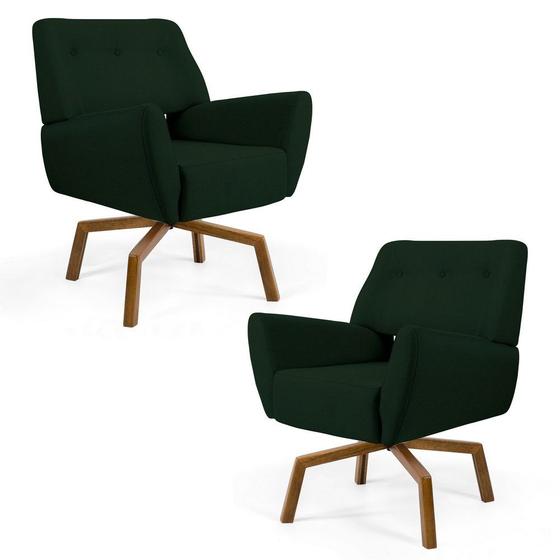 Imagem de Kit 02 Poltronas Decorativas Melli Base Ka Giratória Castanho B-303 Veludo Verde Musgo - Domi