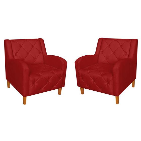 Imagem de Kit 02 Poltronas Decorativas Munique Pés Trapézio Suede Vermelho - DS Estofados