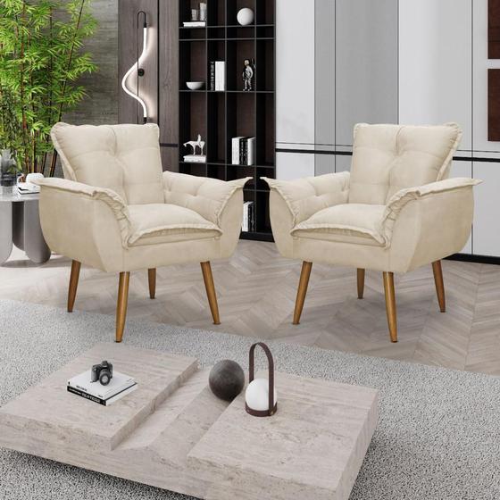 Imagem de Kit 02 Poltronas Decorativas Opala Lux Sala Recepeção Bege - Visan Estofados