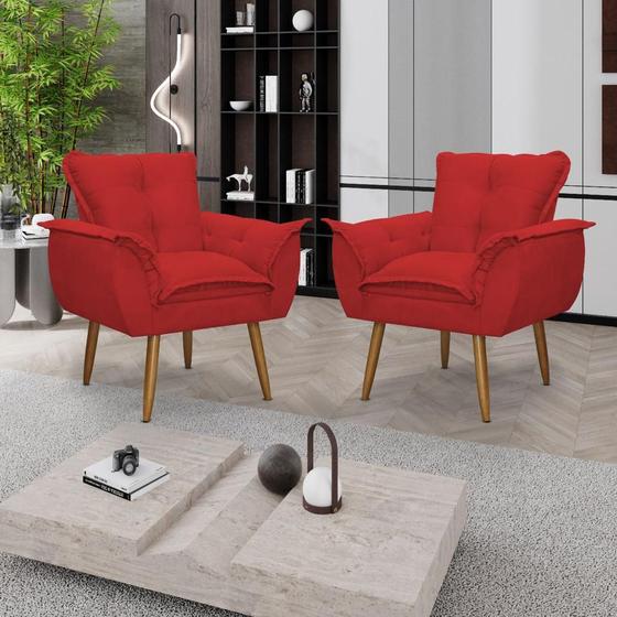 Imagem de Kit 02 Poltronas Decorativas Opala Lux Sala Recepeção Vermelha - Visan Estofados