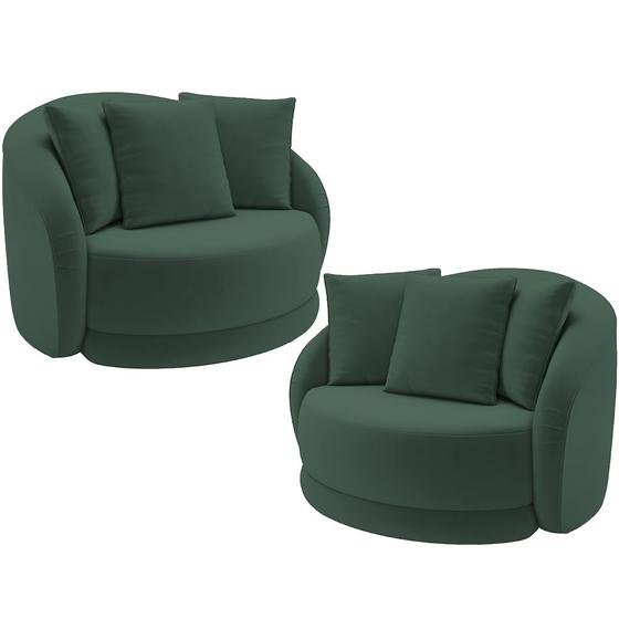 Imagem de Kit 02 Poltronas Decorativas Para Sala de Estar Base Giratória Witta M03 Veludo Verde - Lyam Decor