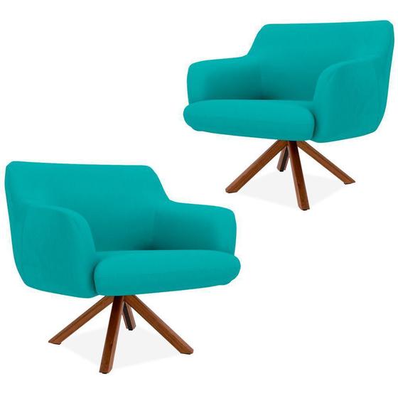 Menor preço em Kit 02 Poltronas Decorativas Para Sala de Estar Jade Veludo Liso Turquesa C-66 - Lyam Decor